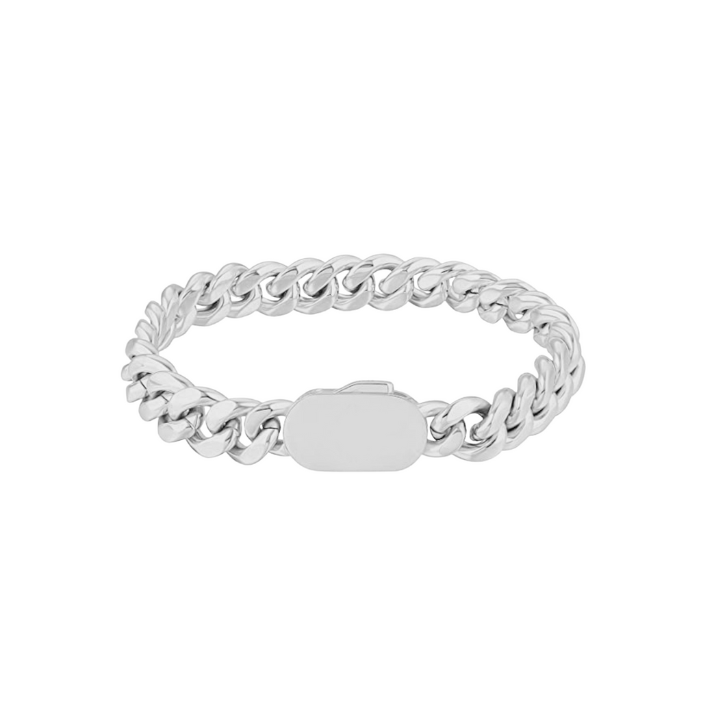 ÁLETRAÐ CUBAN ARMBAND - KARLA SILFRAÐ